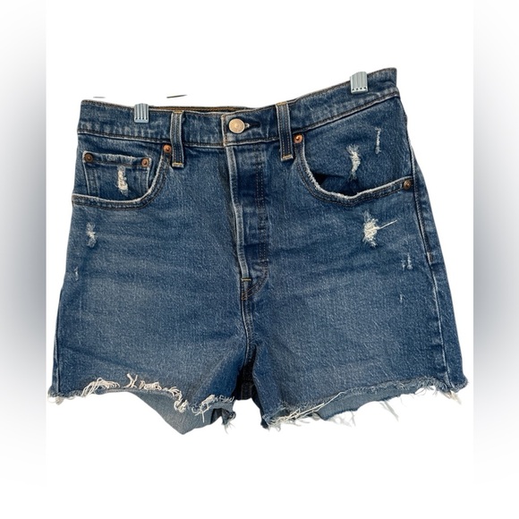 Levi’s Cut Off Ribcage Shorts Women's Size 28 Blue Denim Jean Button Fly - Picture 1 of 7